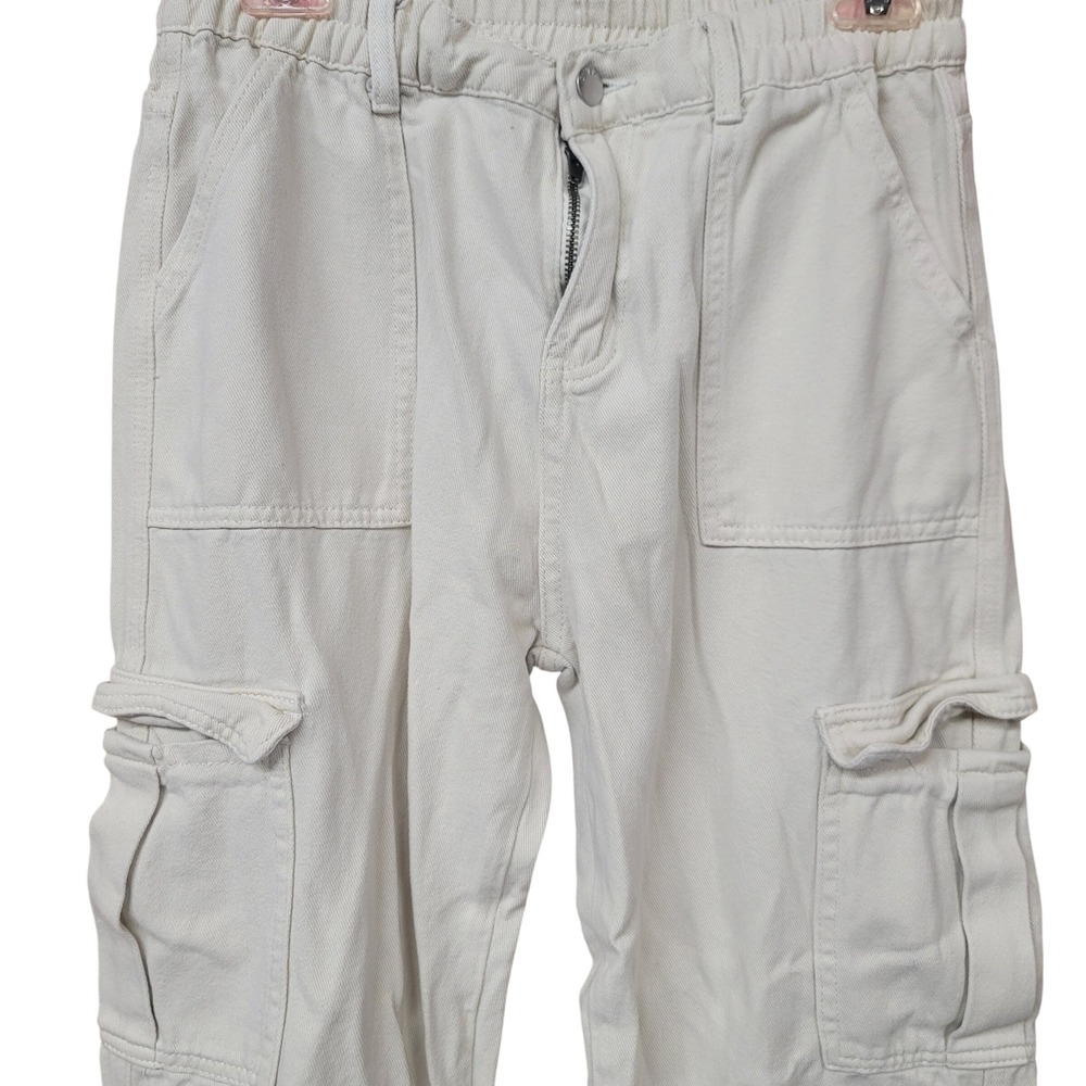 Womens Cream Cotton Wide Leg Cargo Utility Pants Size M High Rise Y2K Gorpcore